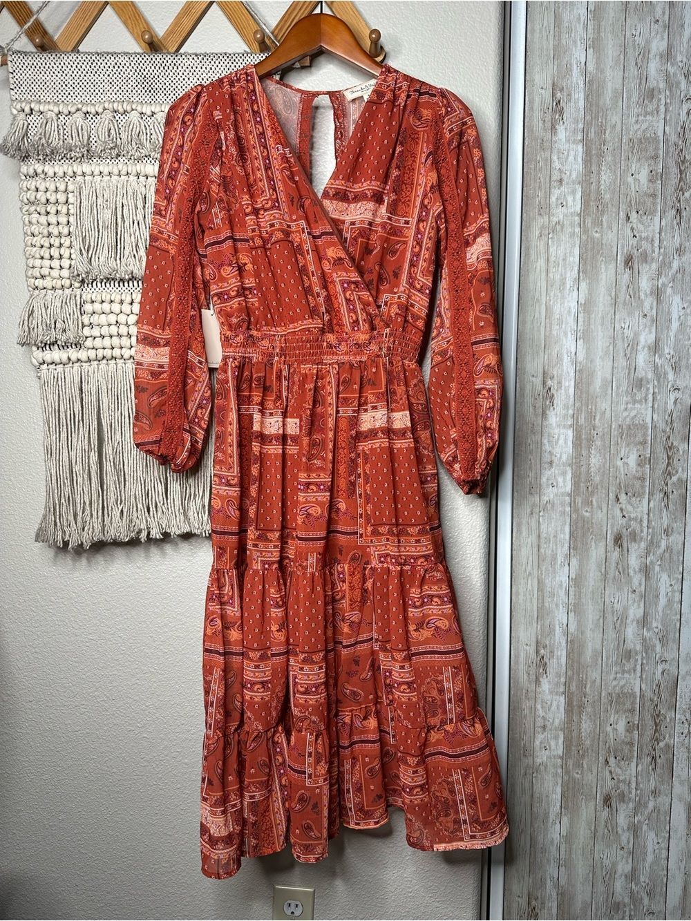 Rust Paisley Wrap Midi Dress - Women's